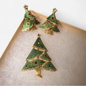 Vintage JJ Christmas Tree Brooch and Earring Set